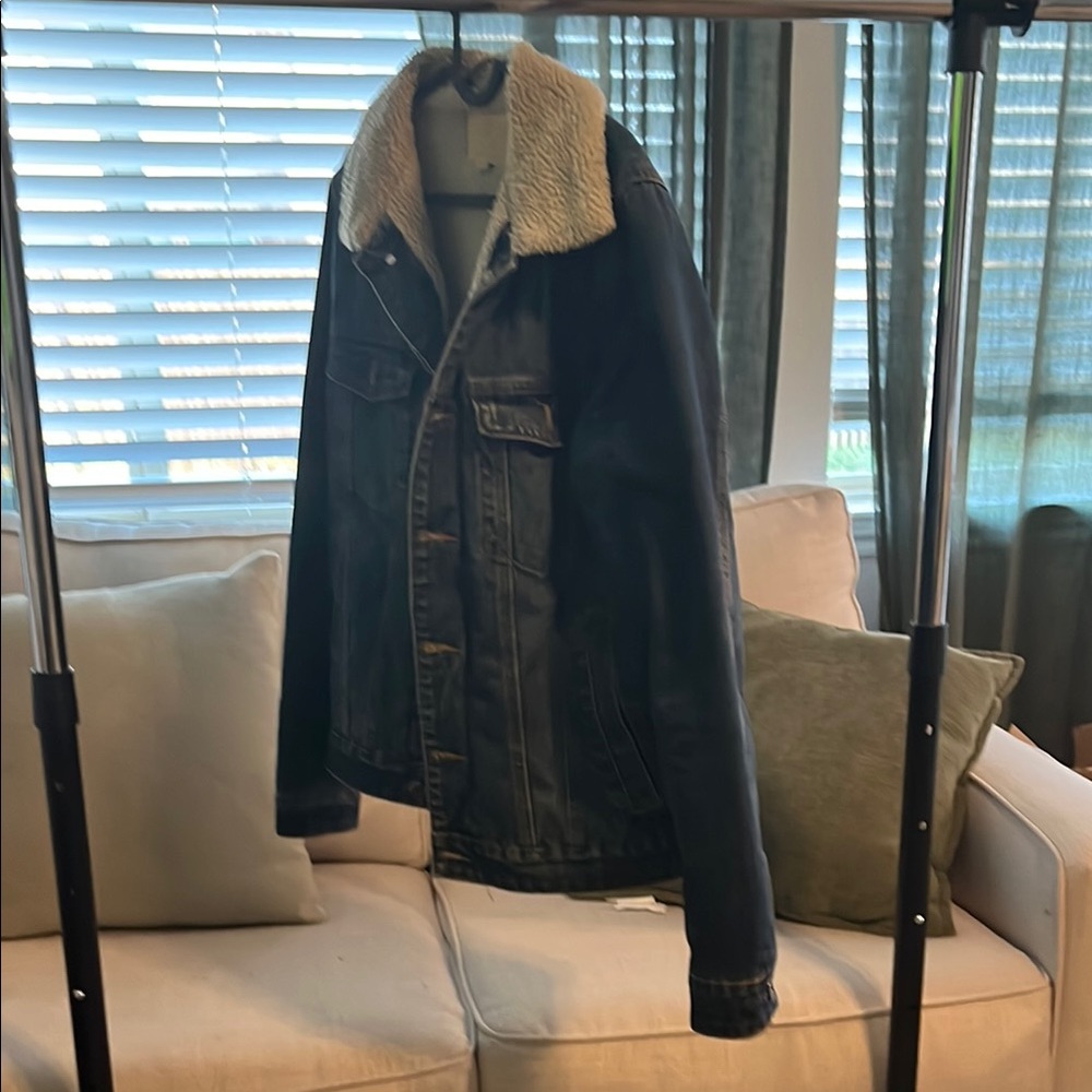 Cotton On Dark Blue Jacket with Cream Sherpa Collar